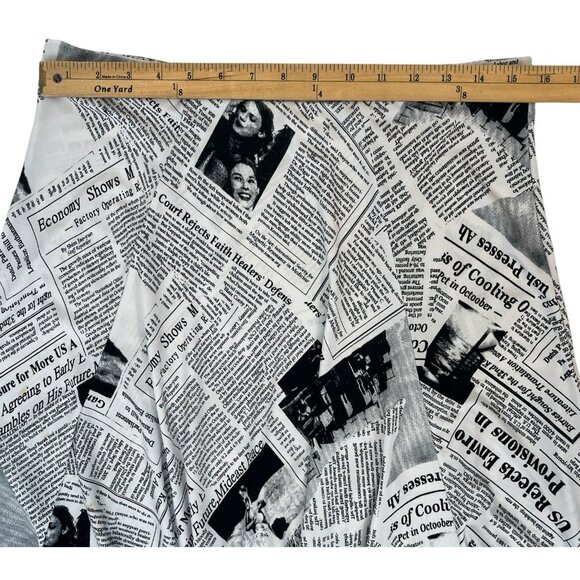 Vintage 90s Black and White Newsprint Midi Skirt Sharkbite Hem Artsy Large USA - Picture 8 of 16